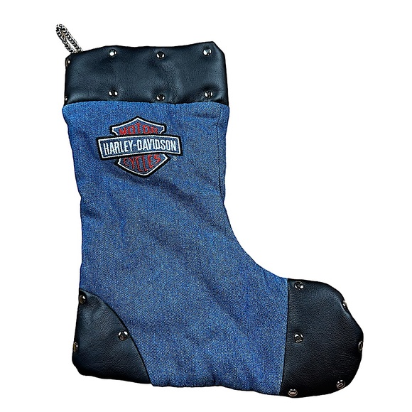 HARLEY-DAVIDSON: 2001 Motorcycle Denim & Faux Leather 15" Christmas Stocking - Picture 1 of 6